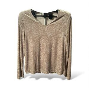 Preston & York Long Sleeve Velvet Gray Rose Pattern Top Size Large